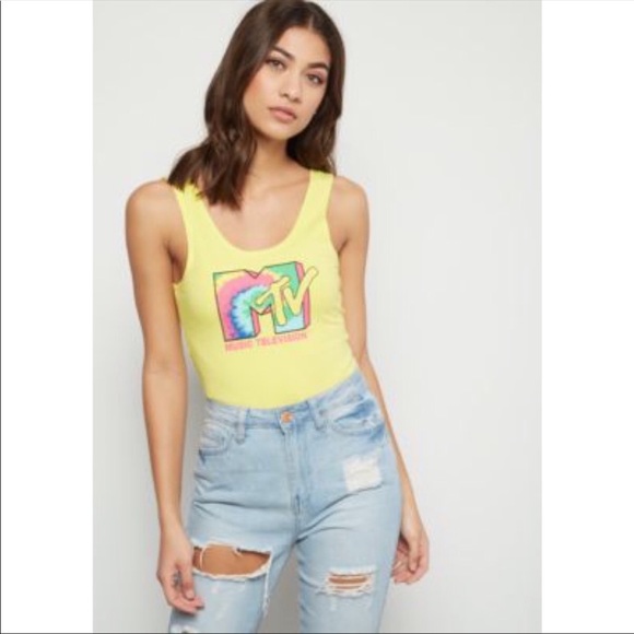 MTV Tops - 🌸4/$25🌸 MTV Retro 80s Snap Bodysuit Neon Graphic